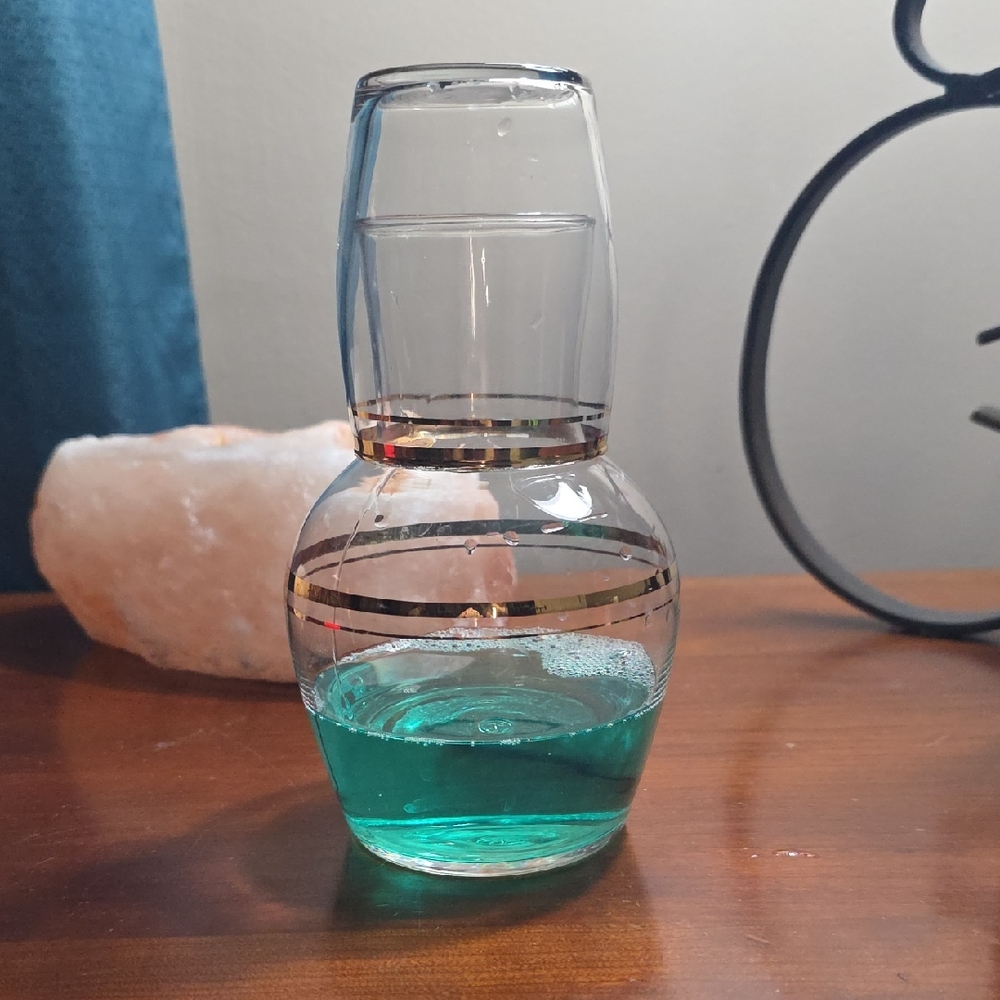 Libbey Glass Carafe with Gold and Teal Accents